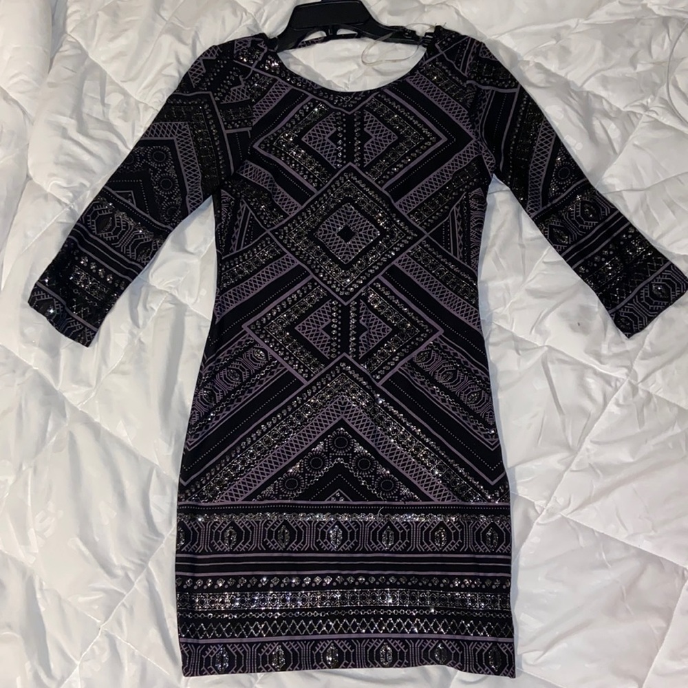 Junior black w purple/silver dress